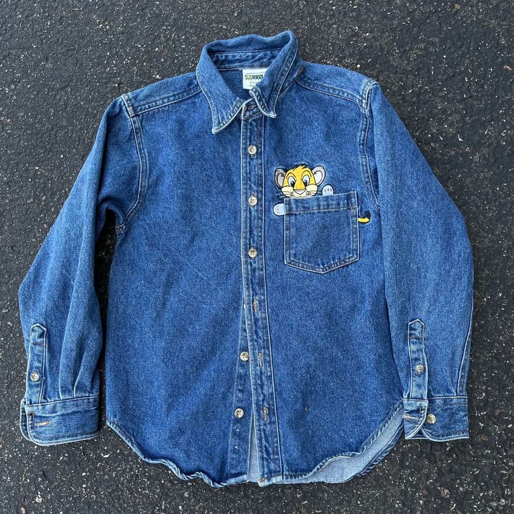 Vintage MGM Grand The Lion King Blue Denim Button Down size small